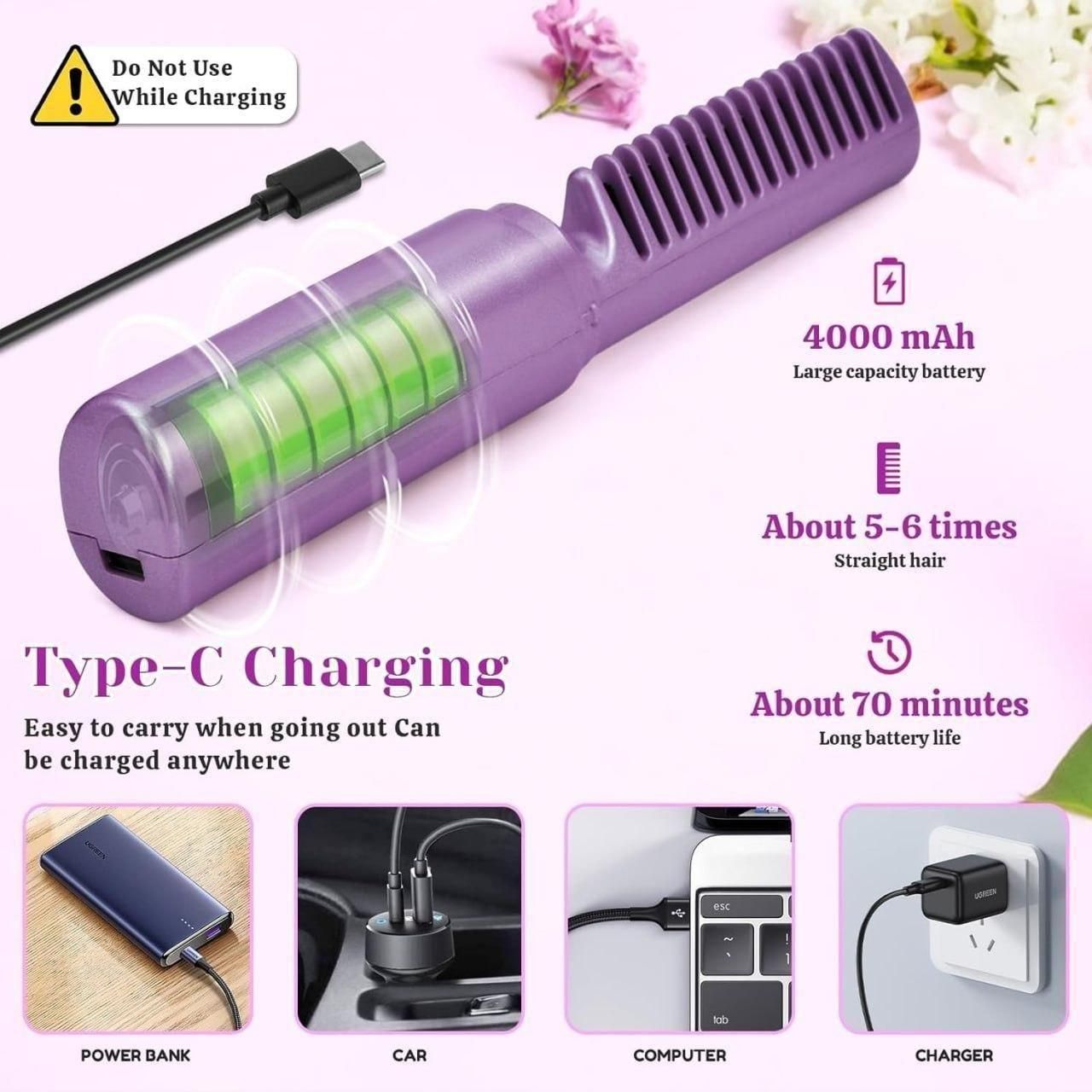 MIBUN Meneflix Portable Mini Hair Straightener Cordless Rechargeable Mini Adjustable Hair Straightener Hot Comb
